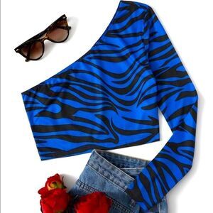 Zebra Striped One Sleeve Crop Top